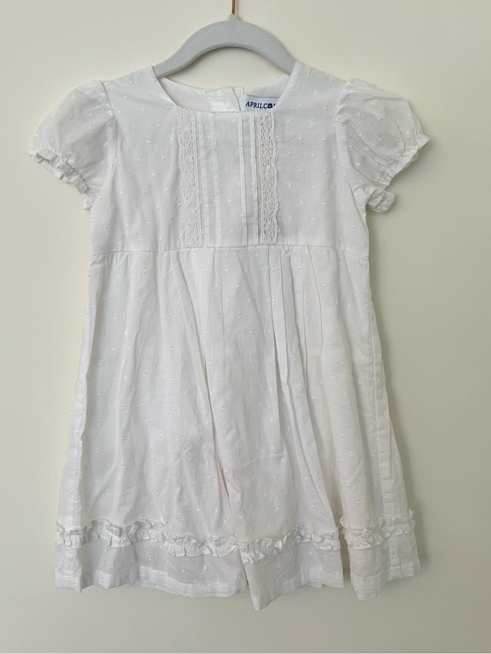 April Cornell White Swiss-Dot Lace-Trim Girls Summer Dress